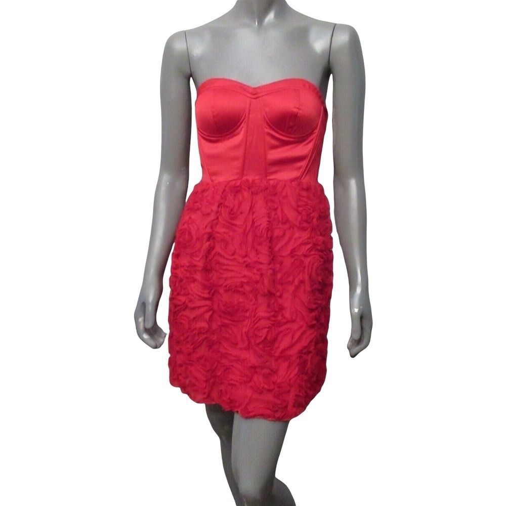Snap Womens Dress Pencil Red Strapless Sweetheart Satin Ruffle Mini Juniors 3